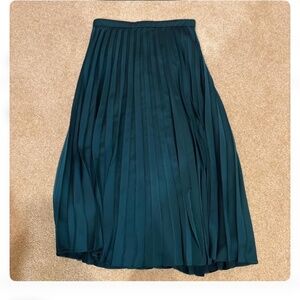 J Crew Green Pleated Midi Skirt